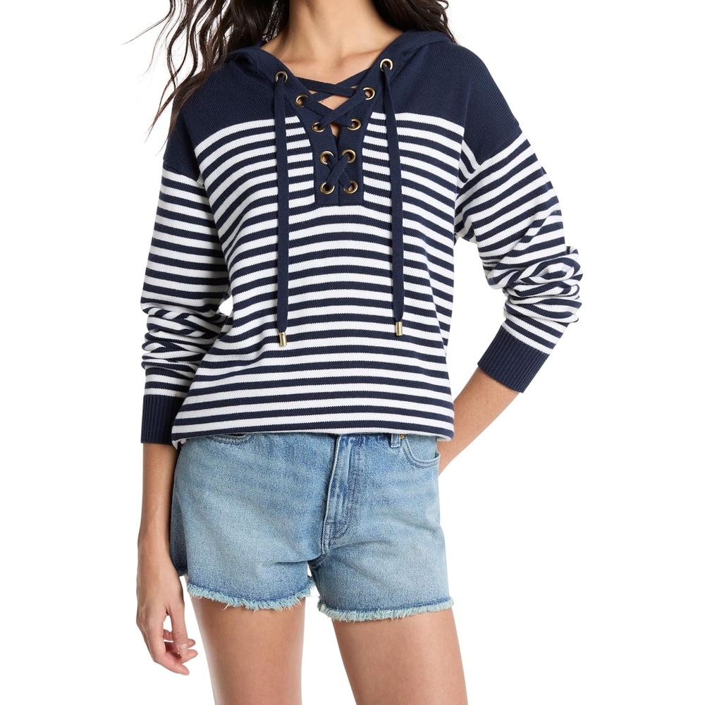image:imageMichael Kors Womens Stripe Lace Front TunicMidnight Blue