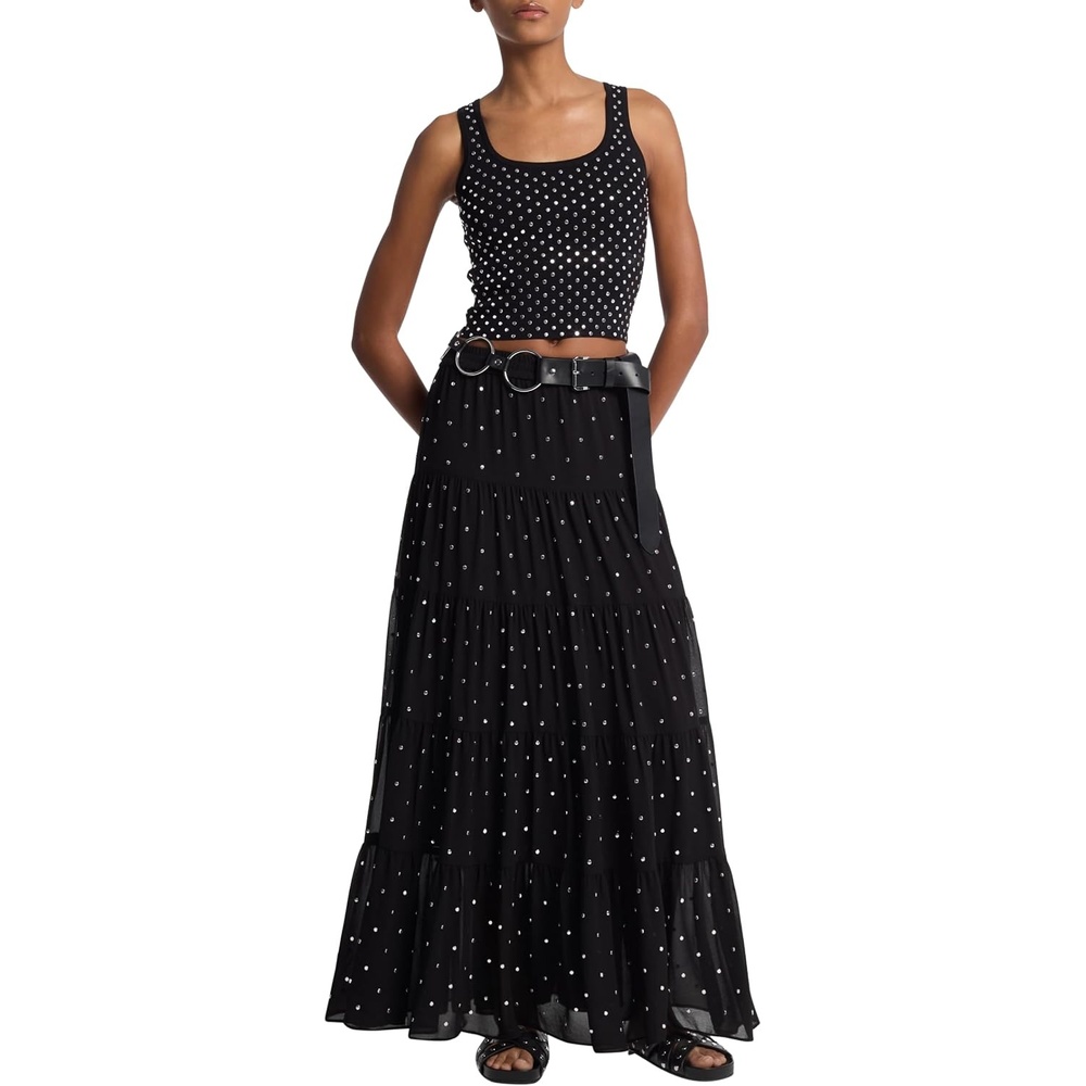 image:imageMichael Kors Womens Stud Scoop Neck Cropped Tank TopBlack