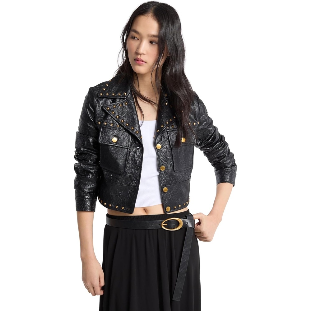 image:imageMichael Kors Womens Studded Faux Leather JacketBlack