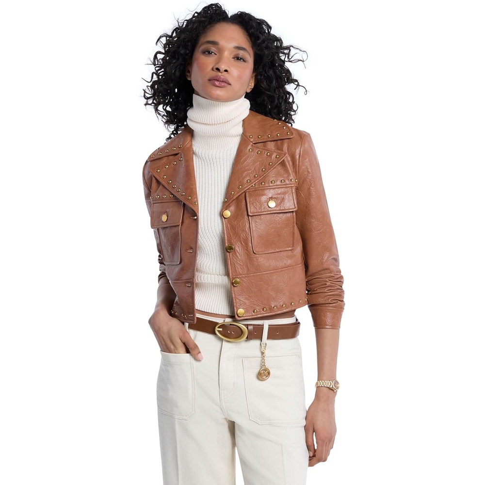 image:imageMichael Kors Womens Studded Faux Leather JacketLuggage