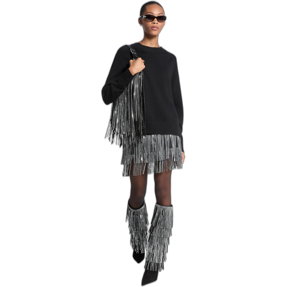 image:imageMichael Kors Womens Studded Fringe Mini SkirtBlack
