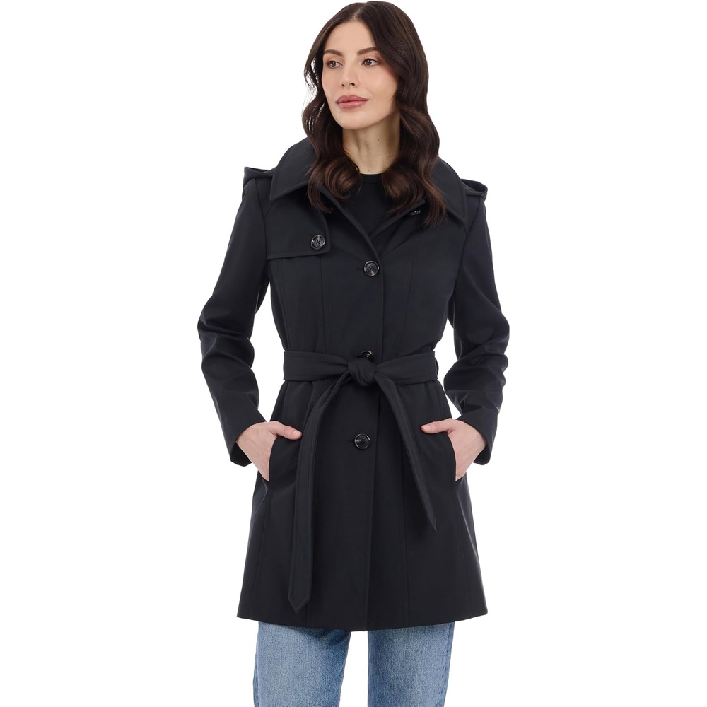 image:imageMichael Kors Womens Trench Coat Style Raincoat with Detachable HoodBlack