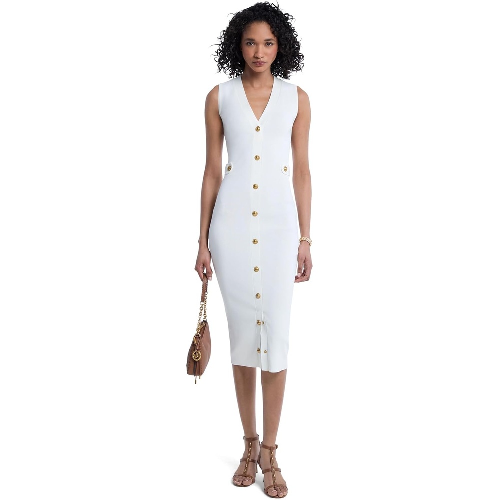 image:imageMichael Kors Womens V Neck Tank Midi DressBone