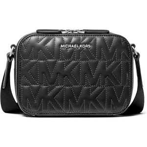 Michael Kors Hudson Horizontal Crossbody Bag, Silver-Tone Hardware/Husk/MK Quilt(Silver-tone Hardware/Black/Mk Quilt)
