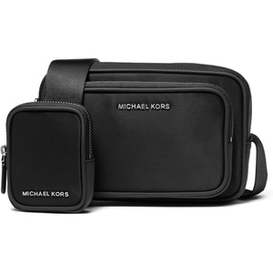 Michael Kors Men’s Brooklyn Camera Bag with Pouch, Silver-Tone Hardware/Nylon/Black