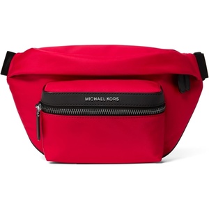 Michael Kors Men’s Brooklyn Travel Belt Bag, Silver-Tone Hardware/Signature Nylon, Black(Light Gunmetal Hardware/Crimson)