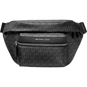 Michael Kors Men’s Brooklyn Travel Belt Bag, Silver-Tone Hardware/Signature Nylon, Black(Silver-tone Hardware/Nylon/Black)