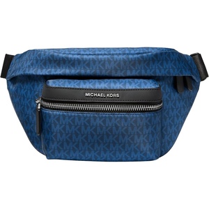 Michael Kors Men’s Brooklyn Travel Belt Bag, Silver-Tone Hardware/Signature Nylon, Black(Silver-tone Hardware/Nylon/River Blue)