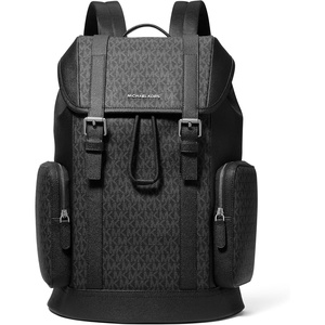 Michael Kors Men’s City Buckle Backpack, Gunmetal-Hardware/Signature/Imperial Blue(Gunmetal-hardware/Signature/Black)