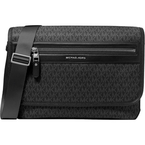 Michael Kors Men’s Jet Set Flight Messenger(Silver-tone Hardware/Mk Signature/Black/Black)