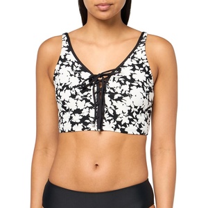 Michael Kors Swimwear Women’s Monotone Floral Lace Up Crop Top, White, Medium