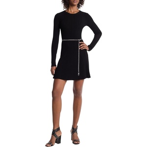Michael Kors Women’s Chain Belt Flare Mini Dress(Black)