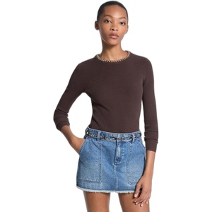 Michael Kors Women’s Chain Neck Long Sleeve Rib Sweater(Chocolate)