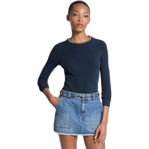 Michael Kors Women’s Chain Neck Long Sleeve Rib Sweater(Midnight Blue)