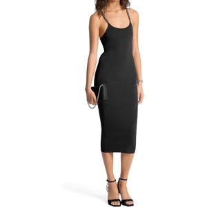 Michael Kors Women’s Chain Strap Midi Dress(Ribbed/Black)