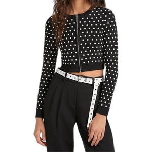 Michael Kors Women’s Dome Studs Zip Cardigan(Black)