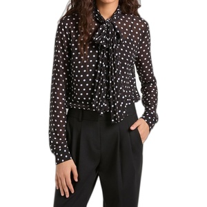 Michael Kors Women’s Dot Pleat Bow Blouse(Black/White)
