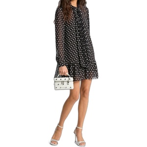 Michael Kors Women’s Dot Pleated Bow Dress(Black/White)