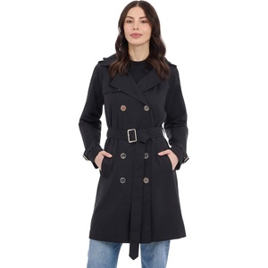 Michael Kors Women’s Double Button Trench Coat With Belt and Detachable Hood(Black)