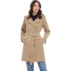 Michael Kors Women’s Double Button Trench Coat With Belt and Detachable Hood(Khaki)