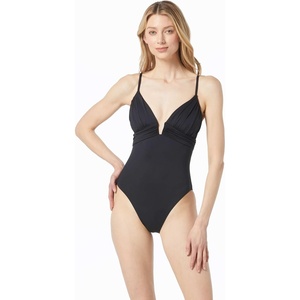 Michael Kors Women’s Draped Plunge One Piece(Black)