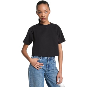 Michael Kors Women’s Embossed Logo Oversized Cropped T-Shirt(Black)