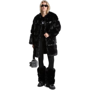Michael Kors Women’s Faux Fur Long Coat(Black/Black)