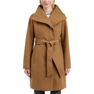 Michael Kors Women’s Faux Wool Wrap Coat With Belt, Long Winter Coats for Women(Camel)
