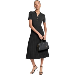 Michael Kors Women’s Fit and Flare Midi Polo Dress(Black)