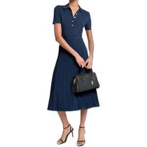 Michael Kors Women’s Fit and Flare Midi Polo Dress(Midnight Blue)