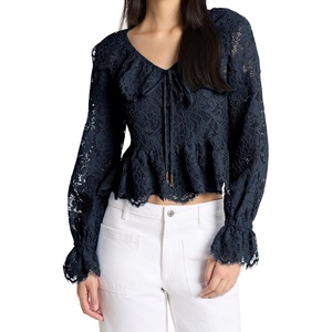 Michael Kors Women’s Lace V Neck Top(Midnight Blue)
