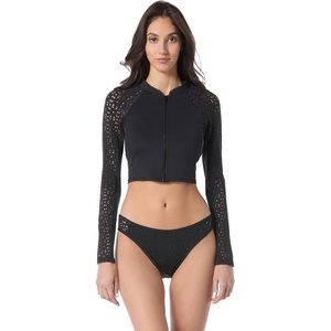Michael Kors Women’s Laser Cut Scuba Zipfront Cropped Rashguard(Black)