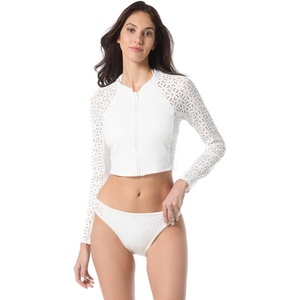 Michael Kors Women’s Laser Cut Scuba Zipfront Cropped Rashguard(White)