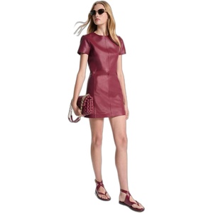 Michael Kors Women’s Leather Short Sleve Mini Dress(Deep Mulberry)