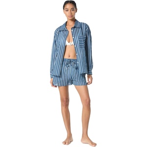Michael Kors Women’s Marina Stripe Cover Up Shirt(River Blue)