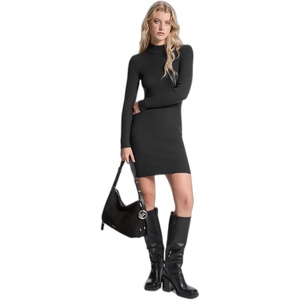 Michael Kors Women’s Merino Wool Mock Neck Mini Dress(Black)