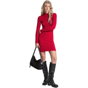 Michael Kors Women’s Merino Wool Mock Neck Mini Dress(Crimson)