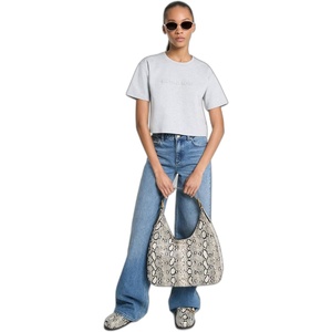 Michael Kors Women’s Mk Embossed Logo Oversized Cropped T-Shirt(Pearl Heather)