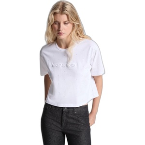 Michael Kors Women’s Oversized Croped Mk Rhinestone T Shirt(White)