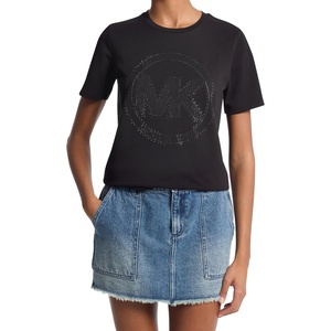 Michael Kors Women’s Rhinestud MK Logo T-Shirt(Black)