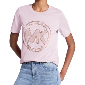 Michael Kors Women’s Rhinestud MK Logo T-Shirt(Light Bouquet)