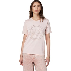 Michael Kors Women’s Rhinestud MK Logo T-Shirt(Rosewater)