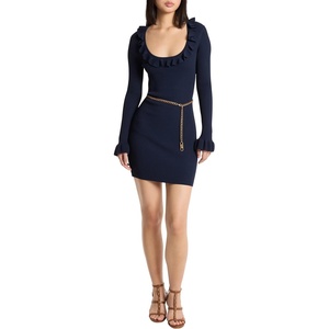 Michael Kors Women’s Ribbed Scoop Ruffle Dress(Midnight Blue)