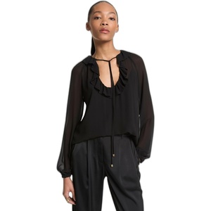 Michael Kors Women’s Ruffle Neck Blouse(Black)