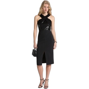 Michael Kors Women’s Sequin Halter Midi Dress(Black)