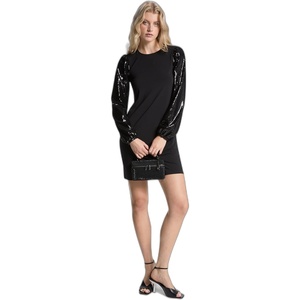 Michael Kors Women’s Sequin Sleeve Mini Shift Dress(Black)