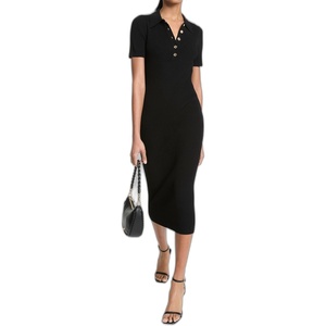 Michael Kors Women’s Short Sleeve Midi Polo Dress(Black)