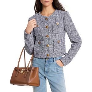 Michael Kors Women’s Single Breasted Tweed Collarless Jacket(Midnight Blue)