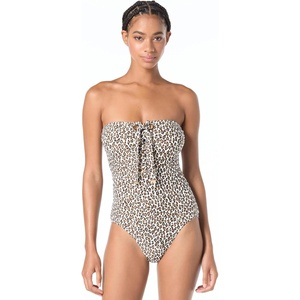 Michael Kors Women’s Small Leopard Bandeau Lace Up One Piece(White Multi)