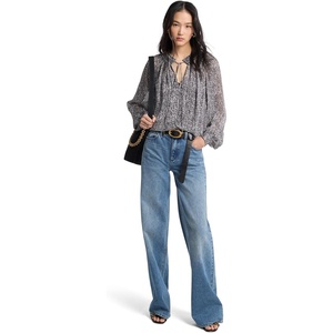 Michael Kors Women’s Smock Tie Neck Blouse(Black/Bone)